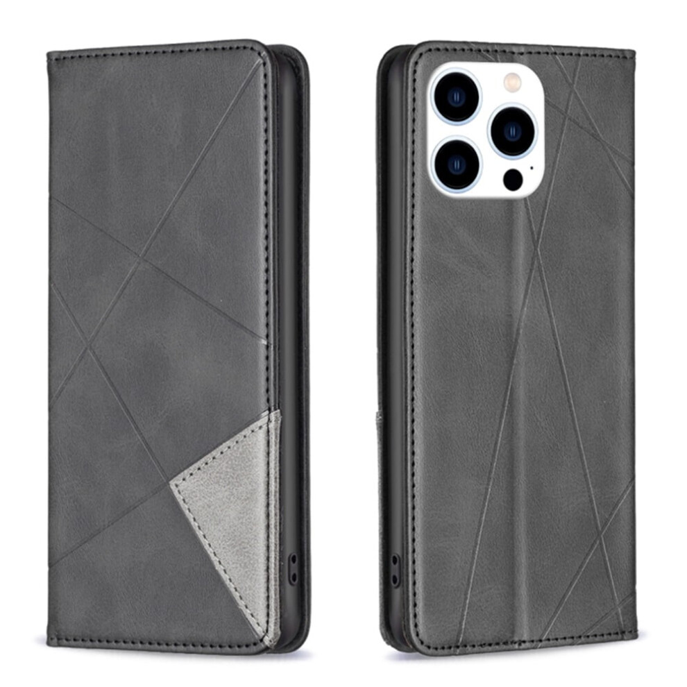 Rhombus Flip Wallet Leather Case For Iphone 16 Pro Black 9130661372503