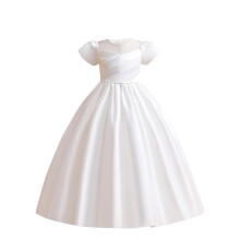 Girls Satin Party Dress Princess Pageant Performance Elegant Short Sleeve V-Neck Formal Occasion