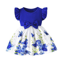 Baby Girls Butterfly Sleeve Ribbed Dress Butterfly Print Summer Princess Round Neck Short Sleeve