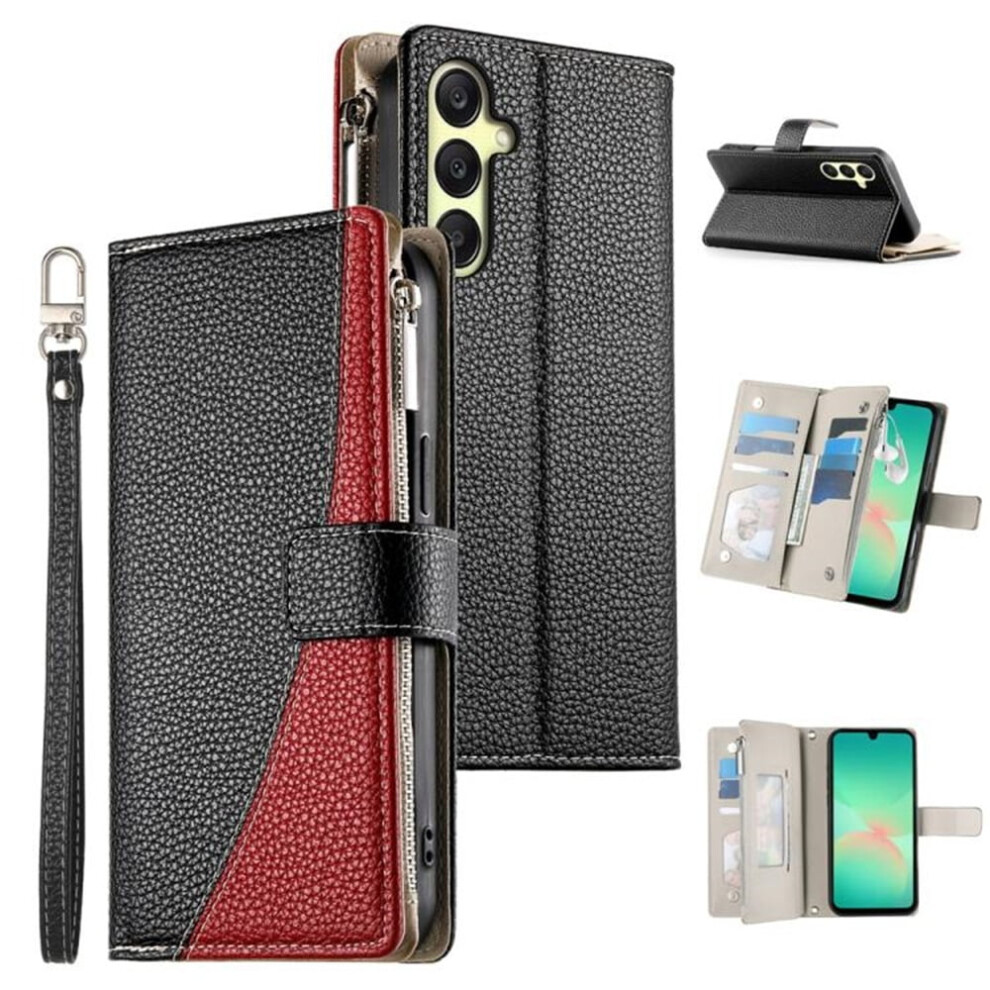 Compatible With Samsung Galaxy A16/A26 5G 6.7" Pu Leather Flip Wallet Case Â Magnetic Closure, Multi-Card Slots, Zipper Pocket & Hanging Rope, Black 9418476664229