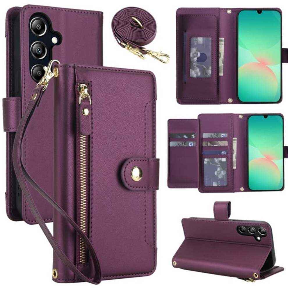 Rfid Blocking Wallet Case For Samsung Galaxy A17/A26/A16 (6.7"), With Zipper Pocket, Detachable Straps, Multi-Card Slots, Shockproof Â Compatible 9418476664588