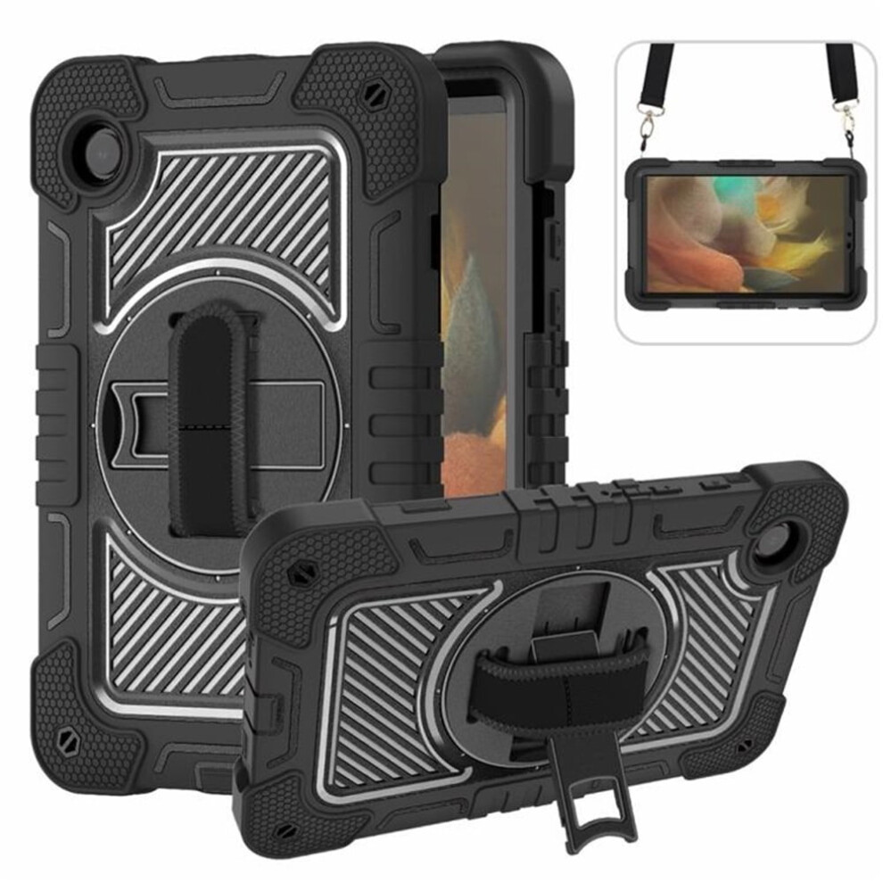 Shockproof Case For Compatible With Samsung Galaxy Tab A9 Â Silicone+Pc 360 Rotating Handle Stand With Shoulder Strap, Black 9193271805595