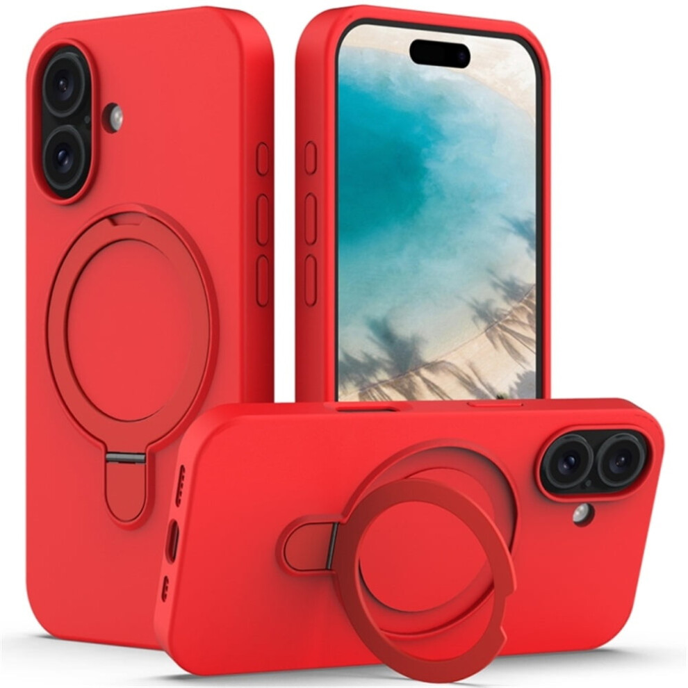 Iphone 16 Magnetic Liquid Silicone Case With Ring Stand And 9170372624713