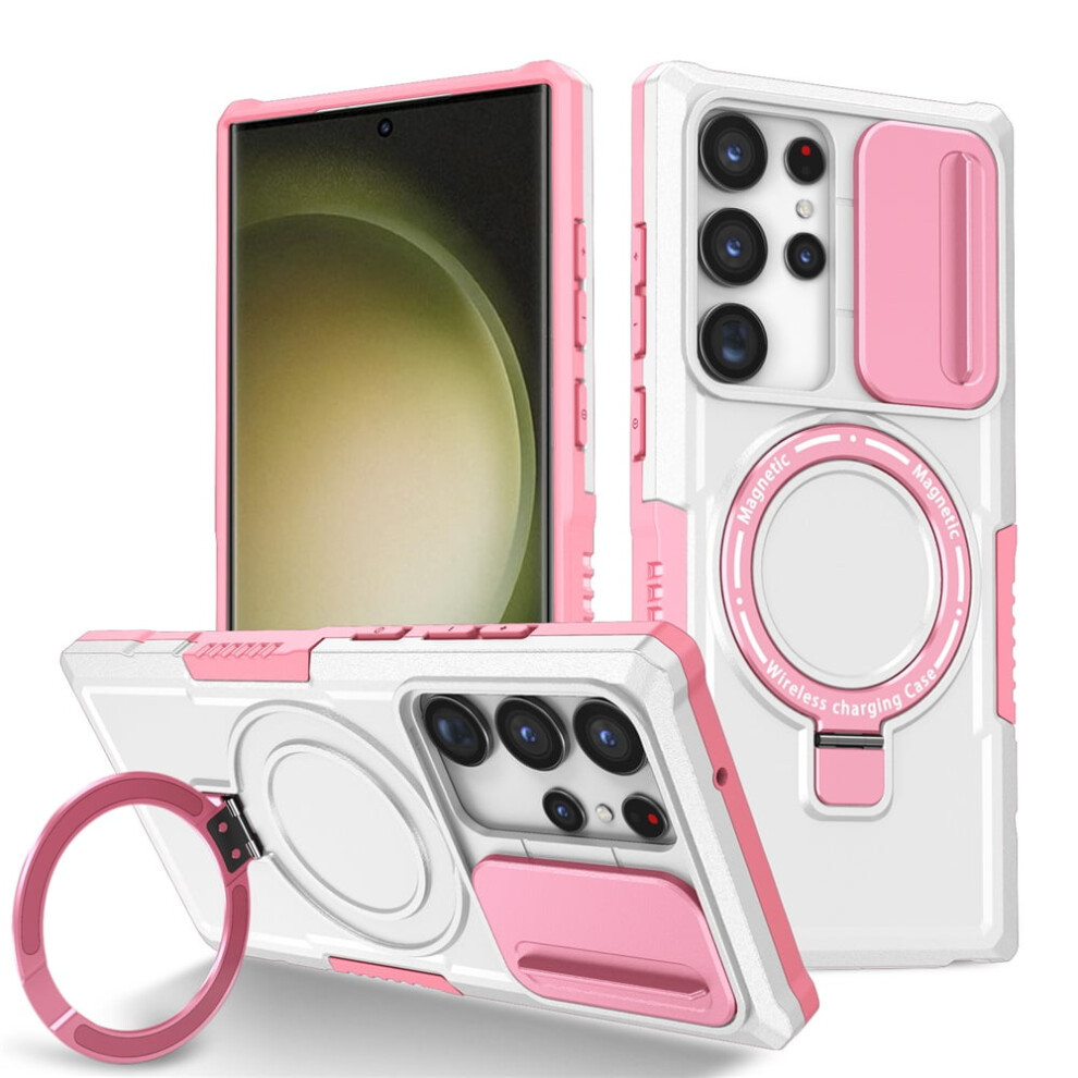 Samsung Galaxy S24 Ultra 6.8" Case Â Sliding Camera Cover, Magsafe Compatible, Shockproof, Kickstand & Ring Holder, Pink/White 9418476665233