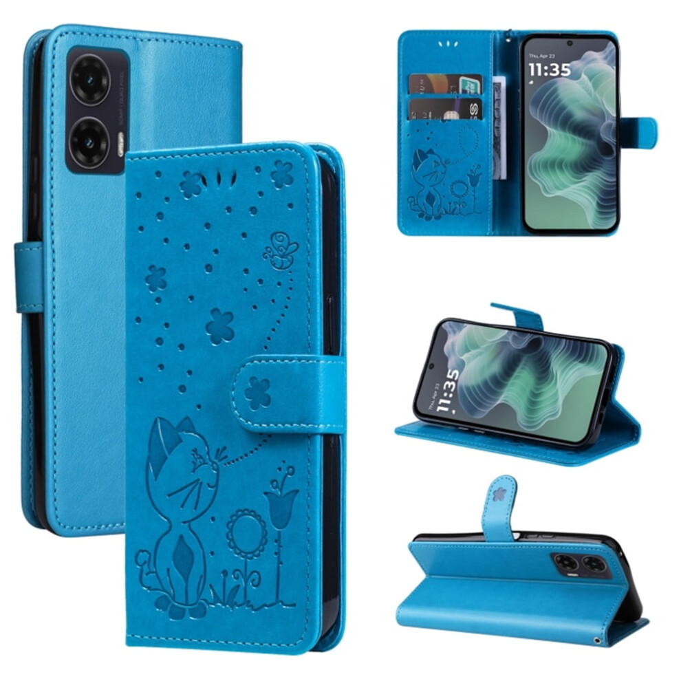 Pu Leather Flip Wallet Case For Motorola Moto G35 6.7" Blue 9130661377607