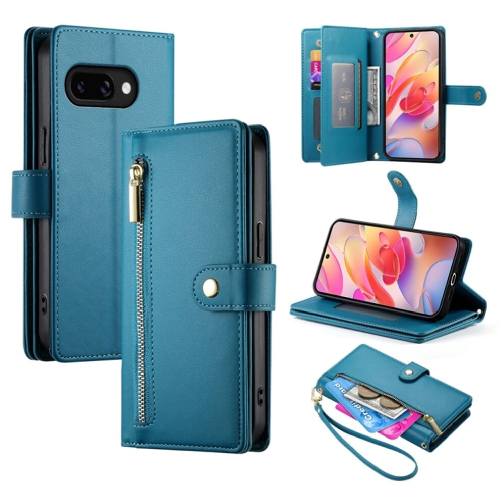 Leather Wallet Case For Samsung Galaxy A26 5G / A16 / A17 4G (6.7"), With Multi-Card Slots, Zipper Pocket, Lanyard & Wristlet Blue 9152228501294