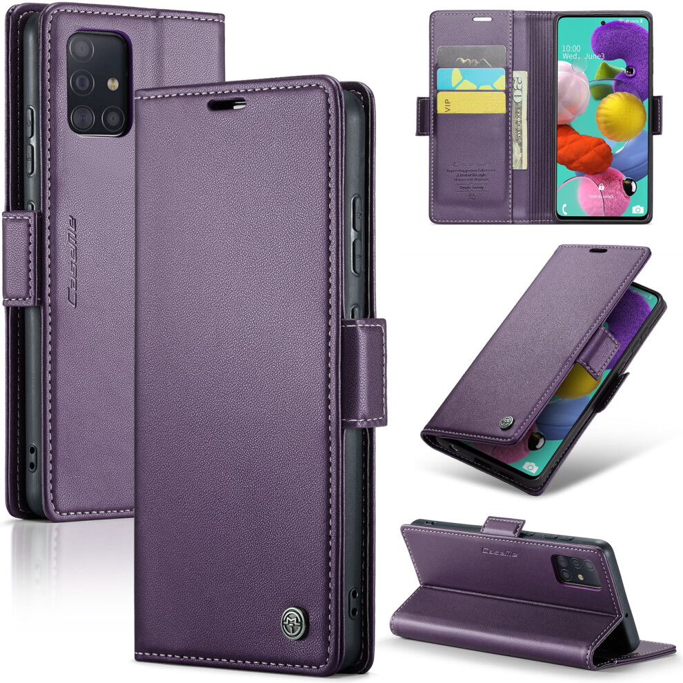 Caseme Leather Wallet Case For Compatible With Samsung Galaxy A51 4G/M40s Â Rfid Blocking, Magnetic Clasp, Kickstand, Purple 9152228502031
