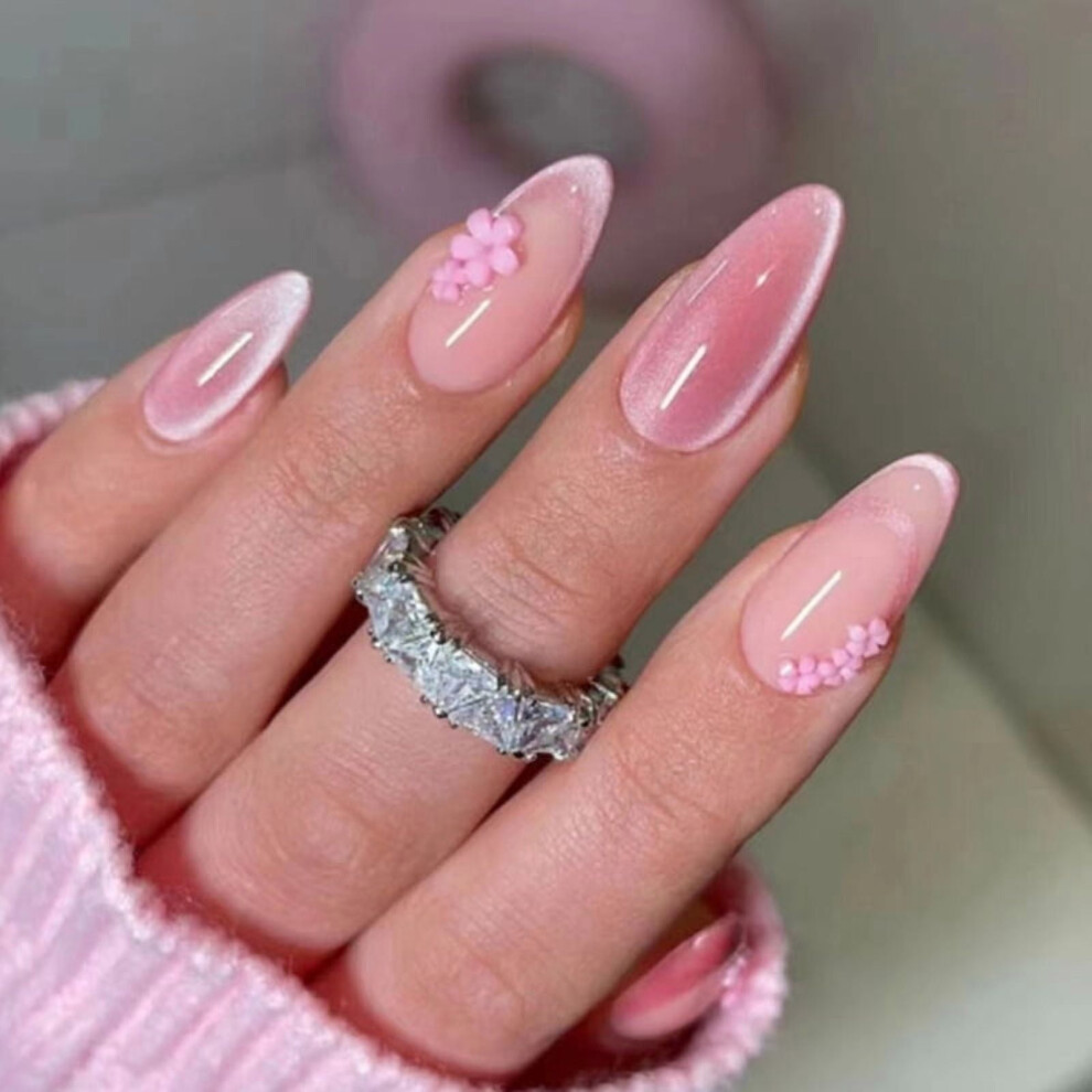 Fake Nails Medium Almond French Tips 24 pcs