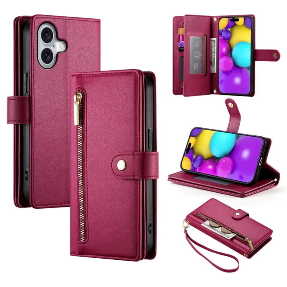 Leather Wallet Case For Iphone 16 Plus 6.7 Inch Red 9170372624447