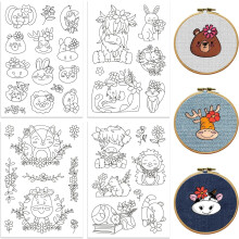 Water Soluble Embroidery Patterns for Beginners – 4 Sheets, 37 Designs, Wash-Away Stabilizer for Hand Sewing (Animals Wearing Flowers)