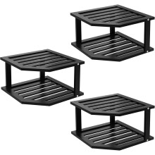 Bamboo Corner Shelf(3 Pack),2 Tier Plate Organizer for Cabinet and Countertop,Pantry Dish and Spice Rack for Kitchen(Black)