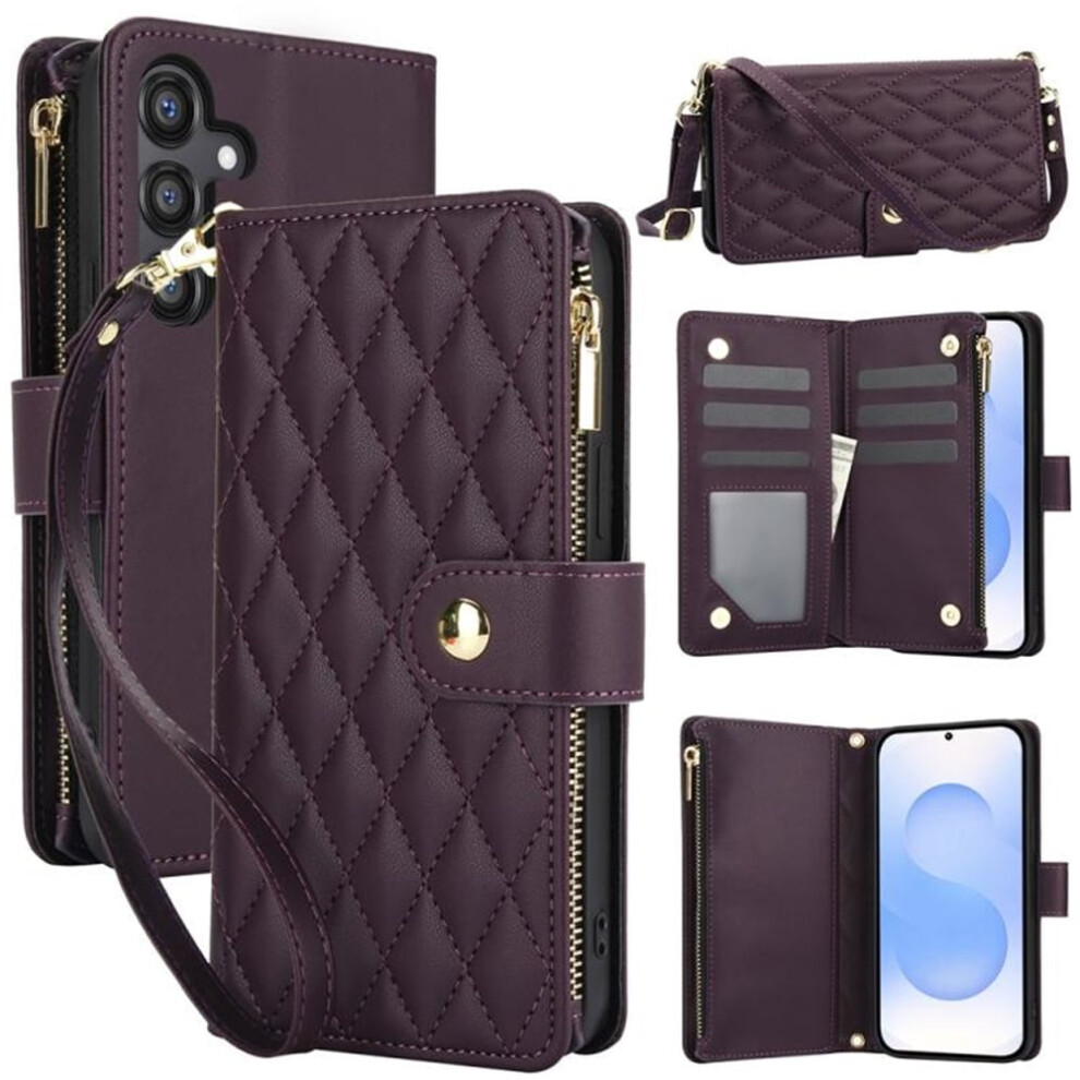 Rfid-Blocking Flip Wallet Case For Samsung Galaxy A35 5G Â Dark 3-Card Slots, Kickstand, Wrist Strap & Zipper Purple 9152228502611