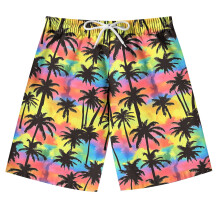Boys Girls Swim Trunks Hawaiian Palm Tree Print Elastic Drawstring Adjustable Waist Beach Shorts for Kids 7-14 Years