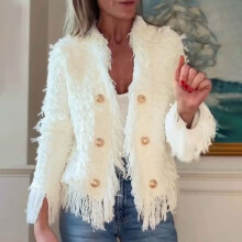 Women's Lightweight Long Sleeve Jacket with Elegant Fringe Matte Polyester Outdoor Casual Coat