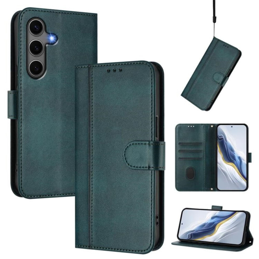 Compatible With Samsung Galaxy S24 5G/S25 5G 6.2" Wallet Case Â Flip Leather Tpu, Card Holder, Wrist Strap, Shockproof, Dark Green 9130661898379