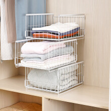 Wardrobe Storage Rack Hollow Stackable Sliding Rail Closet Cupboard Organizer Drawer Storage Shelf Clothes Pants Sweater Storage Bin Black