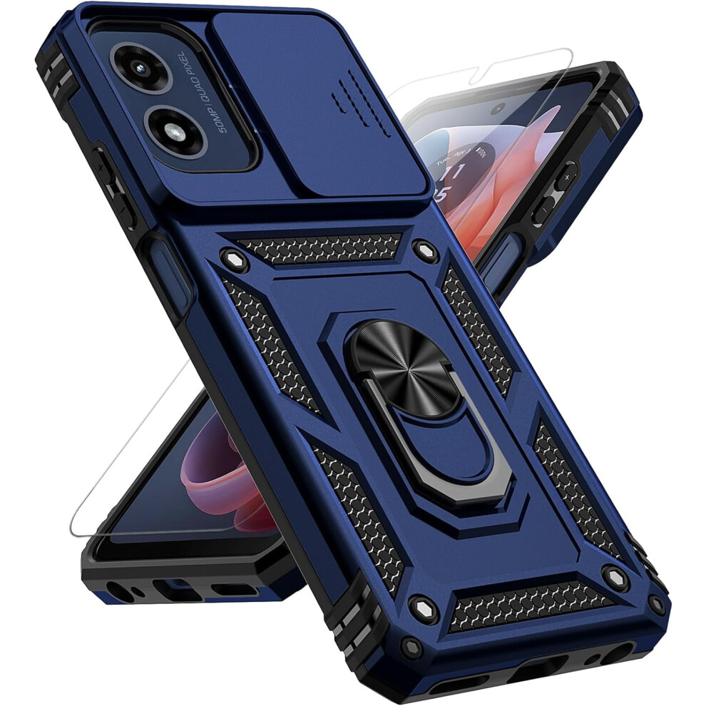 Motorola Moto G 5G 2024 Case With Slide Camera Cover, Hd Screen Protector, Military-Grade Drop Tested, Magnetic Ring & Kickstand – Navy Blue 9130661899048