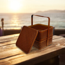 Pretyzoom 1Set Picnic Basket Bamboo Woven Basket Brown Traditional Design Outdoor Picnic