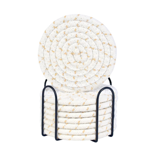 Cotton Woven Drink Coasters with Holder 8-Pc