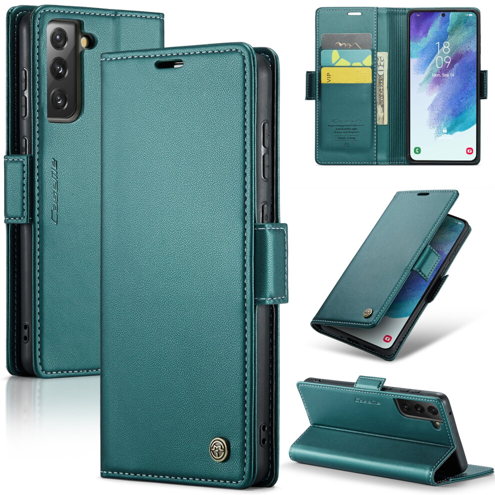 Caseme Leather Wallet Case For Compatible With Samsung Galaxy S21 Fe 5G – Rfid Blocking, Magnetic Clasp, Kickstand, Green 9130661900348