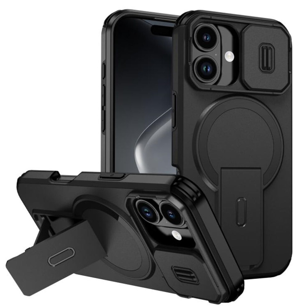 Iphone 17 6.1" Case – Magsafe Wireless Charging, Invisible Fold Stand, Sliding Camera Cover, Shockproof & Dropproof, – Compatible With Black 9130661899796