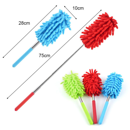 Vicloon 3 Pack Extendable Microfiber Dusters, Washable Dusting Brush with Telescoping Pole up to 75cm, Microfibre Extendable Feather Duster Brush For 1