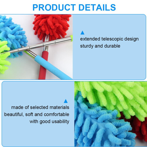 Vicloon 3 Pack Extendable Microfiber Dusters, Washable Dusting Brush with Telescoping Pole up to 75cm, Microfibre Extendable Feather Duster Brush For 2