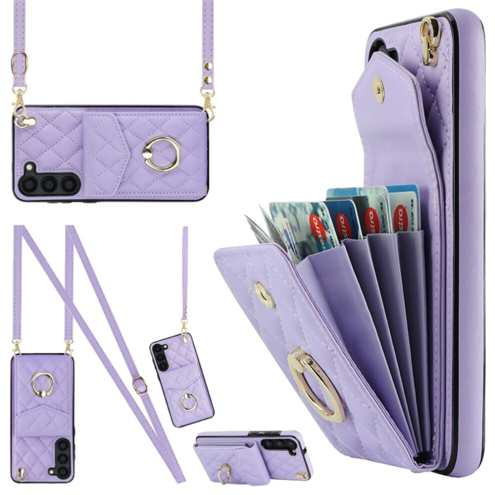 Premium Pu Leather Wallet Case For Samsung Galaxy S22+ 5G Â Rfid Shielding, Adjustable Ring, Detachable Crossbody & Wrist Strap, Light Purple 9130661897334