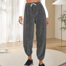 Women's Fleece-Lined Jogger Pants Elastic Waistband Cuffed Ankles Solid Color Winter Thermal Soft Warm Casual Lounge Pants