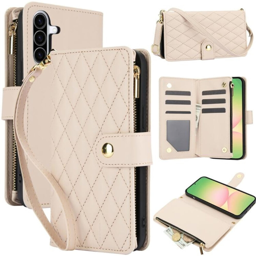 Rfid-Blocking Flip Wallet Case For Samsung Galaxy A37 5G Â Beige, With Card Slots, Kickstand, Wrist Strap, Lanyard & Zipper Cream 9130661901024