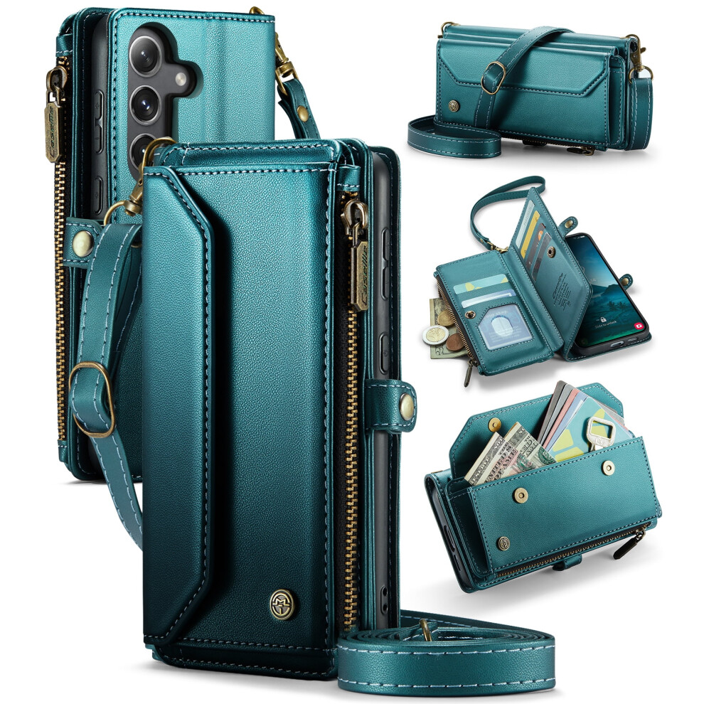 Caseme Leather Wallet Case For Compatible With Samsung Galaxy S25 6.2" & S24 6.2": Rfid Blocking, 7-Card Holder, Zipper Bills Slot, Magnetic Strap 9170372109463