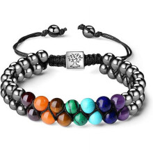7 Chakra Stone Bead Yoga Meditation Bracelet Healing Crystal Double Layer Natural Gemstone Beaded Relax Anxiety Bracelets for Women Men