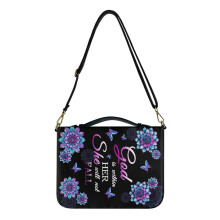 Butterfly Boho Mandala Cross Print Leather Bible Case for Women – God Is Within Her, with Handle & Detachable Strap, XXL, Compatible with Standard