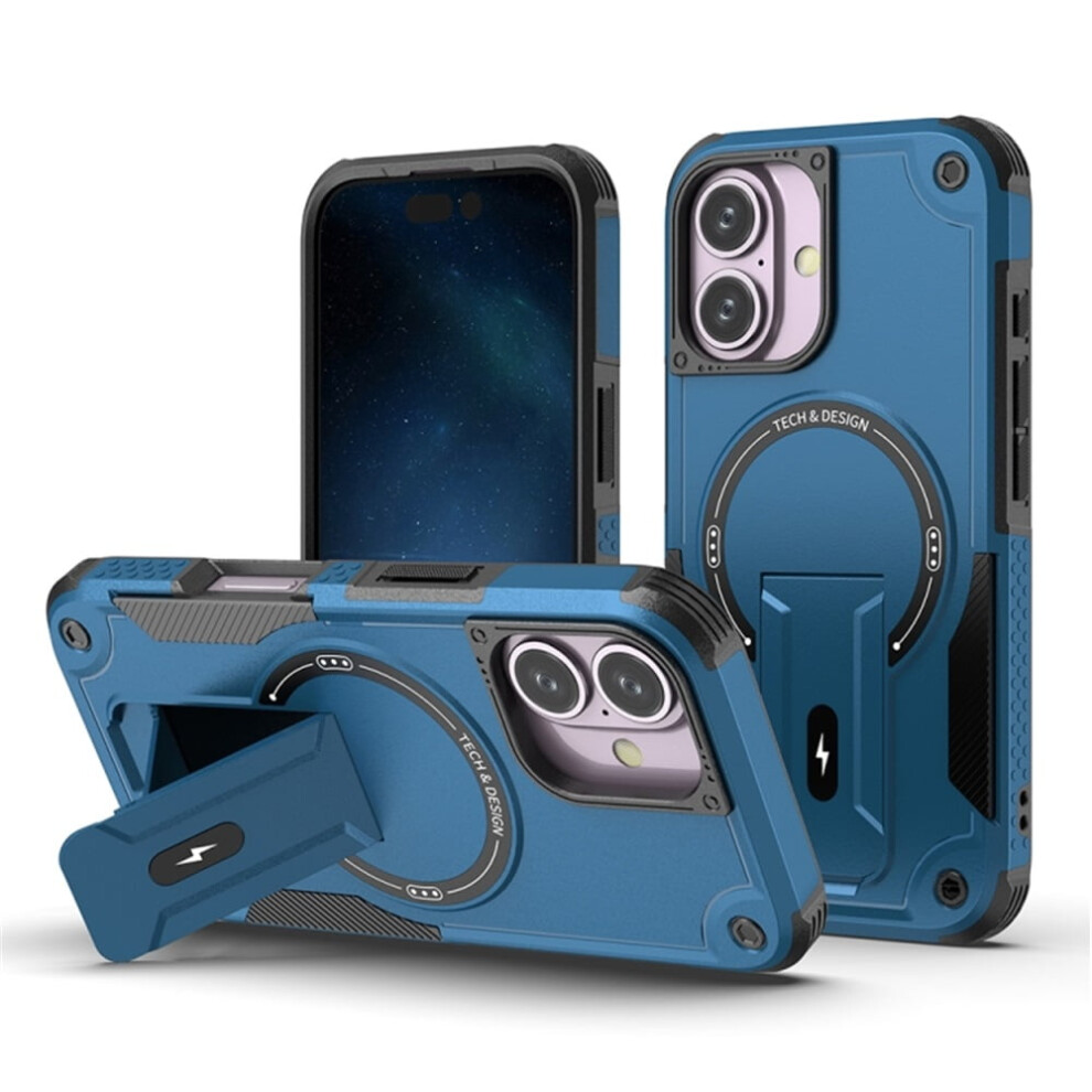 Iphone 16 6.1" Case [Compatible With Magsafe] Â Military-Grade Shockproof Tpu With Invisible Stand, Blue 9170372110100