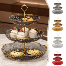 Three-Layer Ceramic Fruit Plate 9.45in, Tiered Snack Stand & Dessert Platter for Coffee Table – Compatible with Modern Living Room