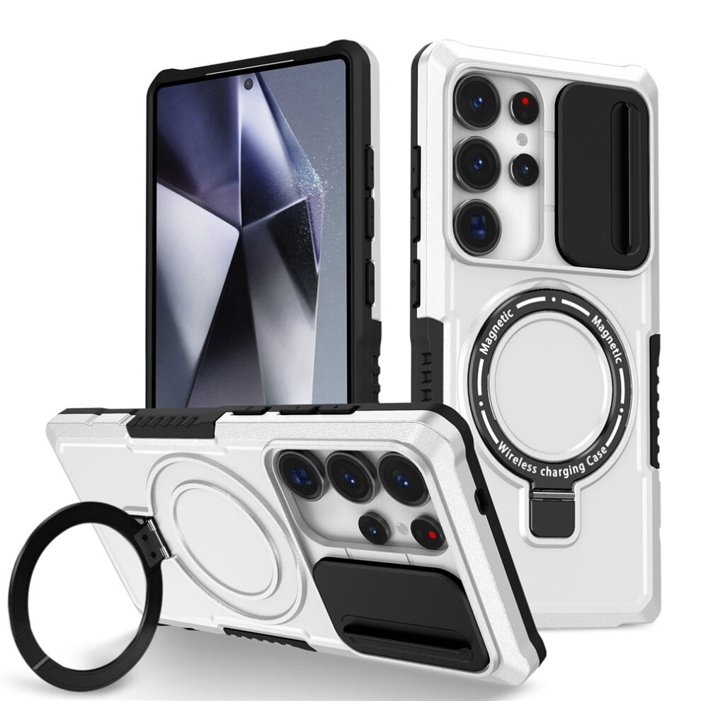 Samsung Galaxy S25 Ultra 6.9" Case Â Sliding Camera Cover, Magsafe Compatible, Shockproof, Hidden Kickstand & Ring Holder, White 9130661897136