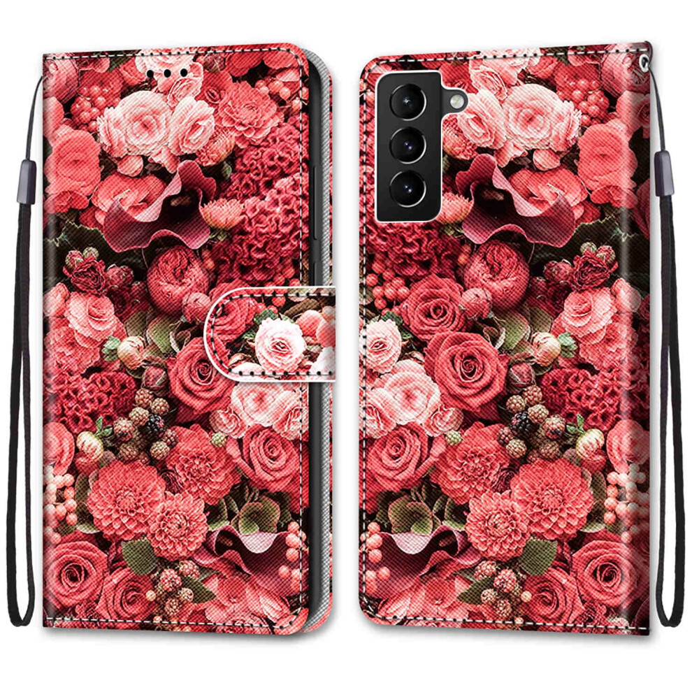 Wallet Phone Case For Samsung Galaxy S22 (6.1"), Pu Leather Flip Kickstand With Magnetic Clasp & Card Slots Â Rose Garden 9170372110780