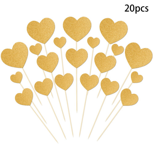 Glitter Heart Cake Topper Valentine's Day 20 Pack