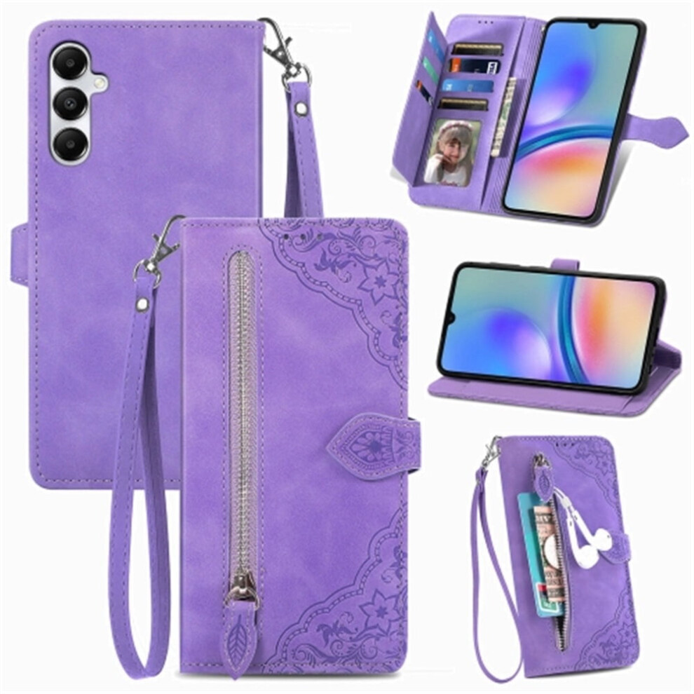 Compatible With Samsung Galaxy A05s 6.7" Pu Leather Magnetic Flip Wallet Case With Lanyard, Wristlet & Zipper Card Holder 9170372112104