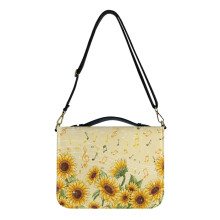 Sunflower Music Note PU Leather Bible Cover with Shoulder