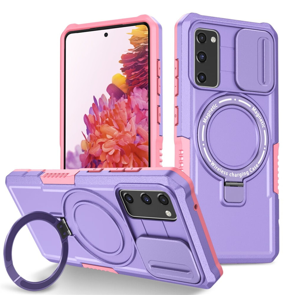 Shockproof Case For Samsung Galaxy S20 Fe 6.5" Â Sliding Camera Cover, Magsafe Compatible, Hidden Kickstand & Ring Holder Purple 9165521610563