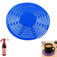 Dessous de verre multifonctionnel en maille et porte-bouteille de vin en silicone avec sac extensible, porte-boissons portable 2 en 1 (#J)