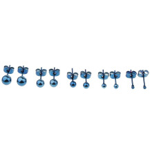 5 Pairs Assorted Ball 2mm-6mm Round Disc Ball Stainless Steel Earrings Ear Studs Blue