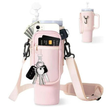 Sac isotherme pour bouteille de 90/120 ml, avec poche pour téléphone, bandoulière et cache-paille – Rose