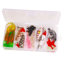 Kit di 45 esche da pesca per persico trota e luccio – esche morbide/rigide, ami, girelle – attrezzatura per acqua dolce, regalo per uomo –