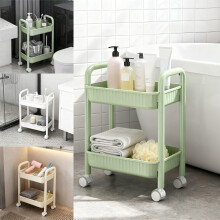 2 Tier Utility Carts with Wheels, Small Cart, Bathroom Cart, Rolling Organization Cart with Handle for Office, Living Room, Kitchen, Laundry