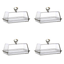 Glass Butter Dish Transparent Butter Holder Clear Butter Dish Box Reusable Butter Dish with Lid for Kitchen with Lid Handle Cover 4PCS
