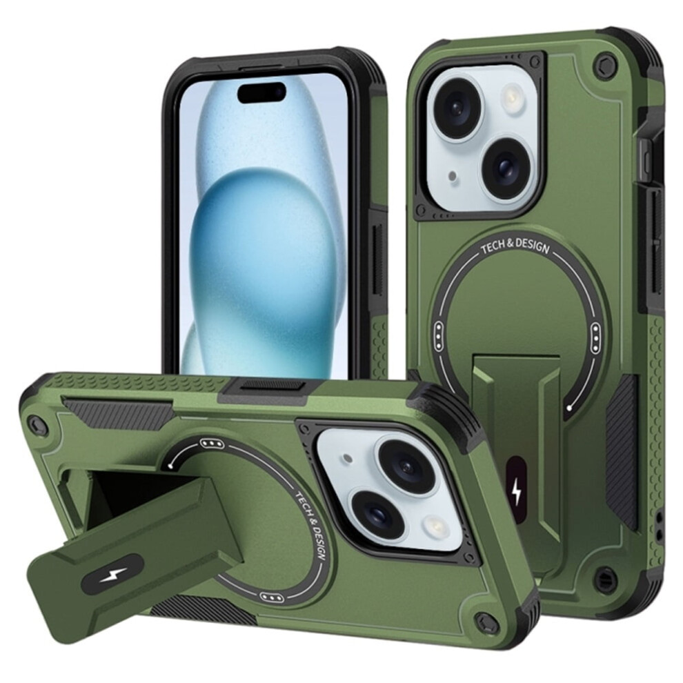 Iphone 15 Plus 6.7" Case [Compatible With Magsafe] Â Military-Grade Shockproof Tpu, Built-In Stand, Green 9165521614592