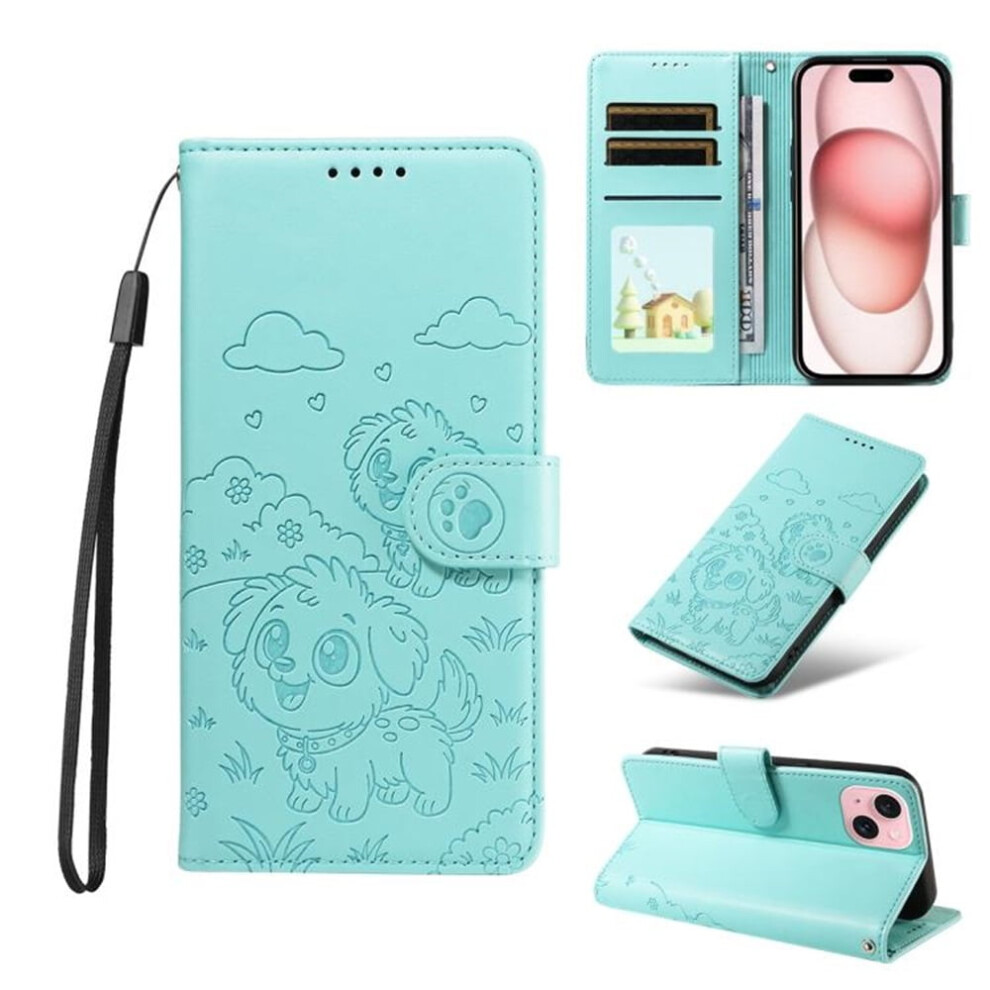 Leather Iphone 15 Plus Case With Rfid Wallet, Magnetic Clasp, Lanyard & Flip Stand Green 9165521615469