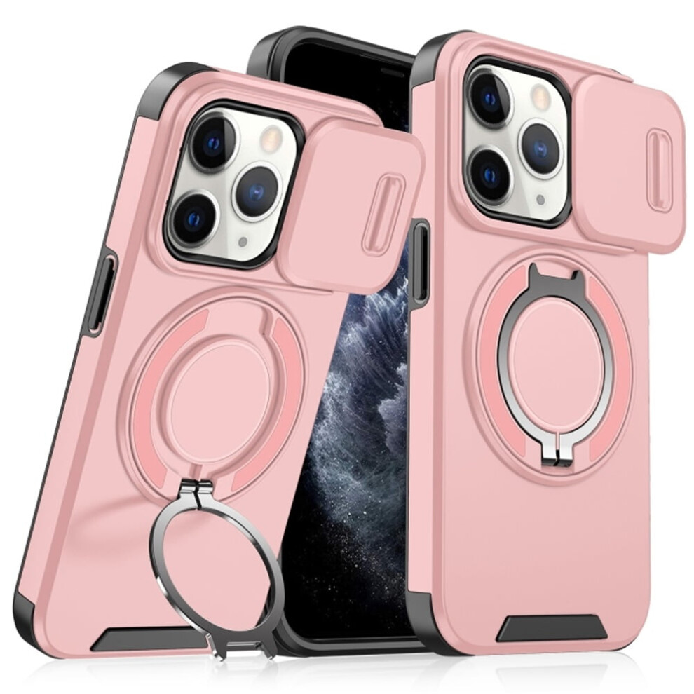 Heavy Duty Shockproof Case For Iphone 11 Pro 5.8", With Slide Camera Cover, Rotatable Kickstand & Sliding Ring Â Pink 9165521615230